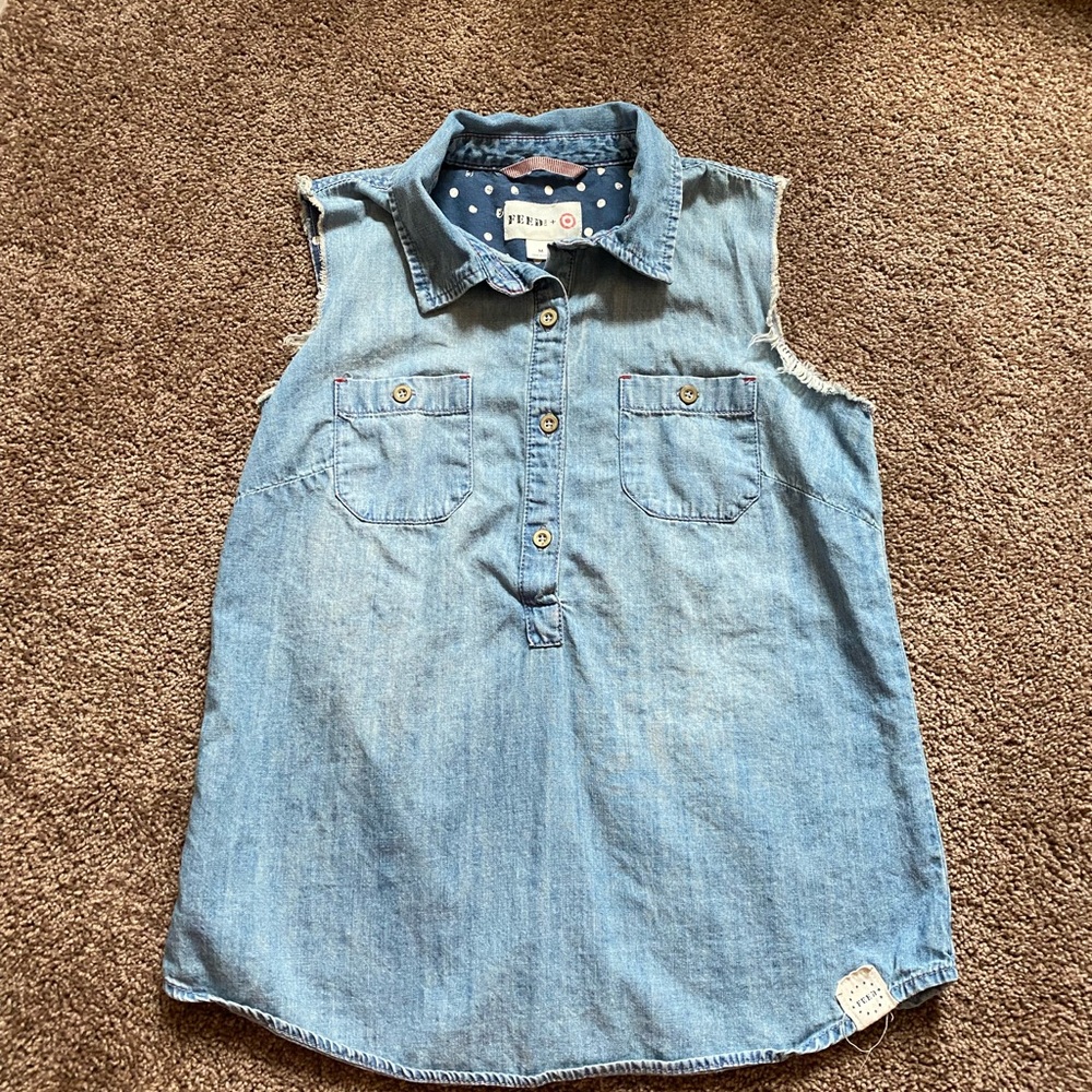 Blue Denim Tank Top Classic Collar Casual